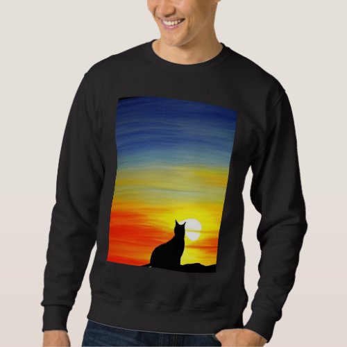 Cat Watching Sunset scene  Black Cat Sunset  2 Sweatshirt