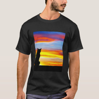 Cat Watching Sunset scene Black Cat Sunset 2 T-Shirt