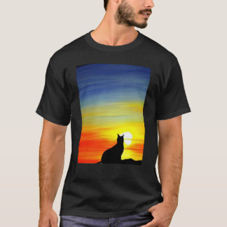 Cat Watching Sunset scene Black Cat Sunset 3 T-Shirt