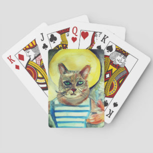 Cat watercolor art poker cards