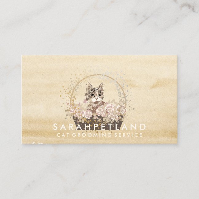 Cat Watercolor Boho Chic Rustic Business Card