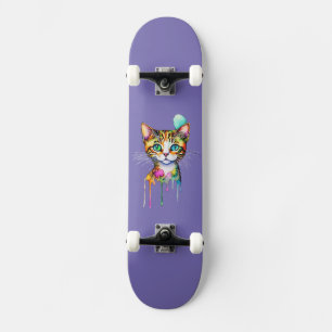 Cat Watercolor Colorful Skateboard