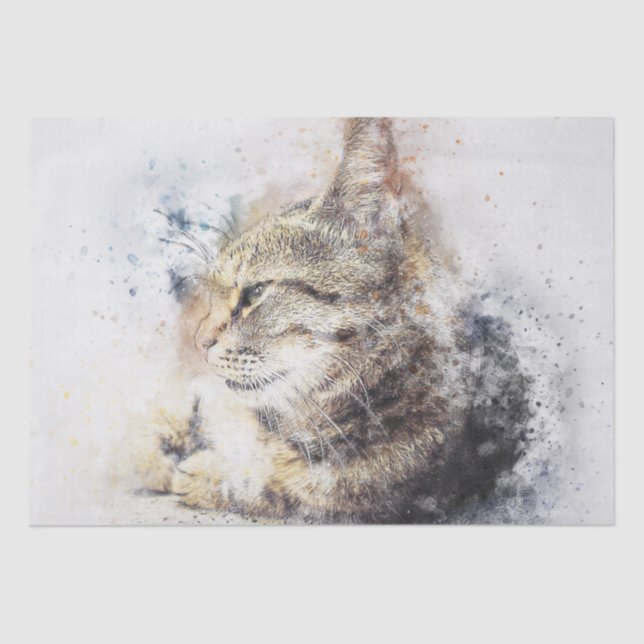 Cat Watercolor Decoupage Tissue Paper (Front)