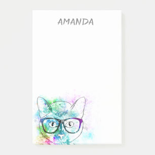 cat watercolor design custom post it note