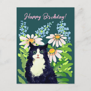 Cat watercolor Happy birthday Holiday Postcard