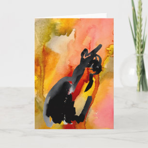 Cat Watercolor Ink Drawing Folded Greeting Card