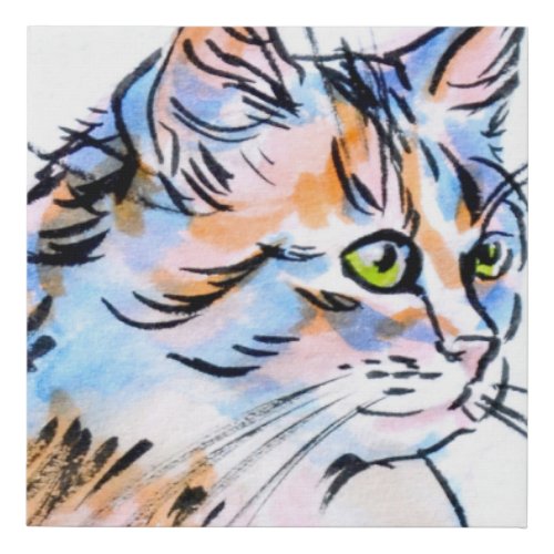Cat watercolor original artwork faux canvas print