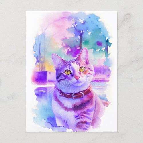 Cat Watercolor Portrait 1 Holiday Postcard