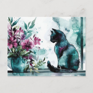Cat Watercolor Postcard