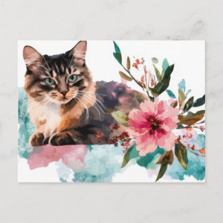 Cat Watercolor Postcard