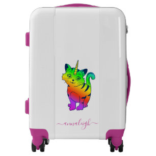 Cat Watercolor Rainbow Script Personalized Travel Luggage