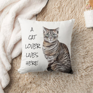 Cat Watercolor Saying Throw Pillow