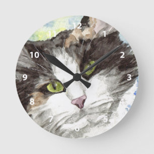 Cat watercolor Wall Clocks
