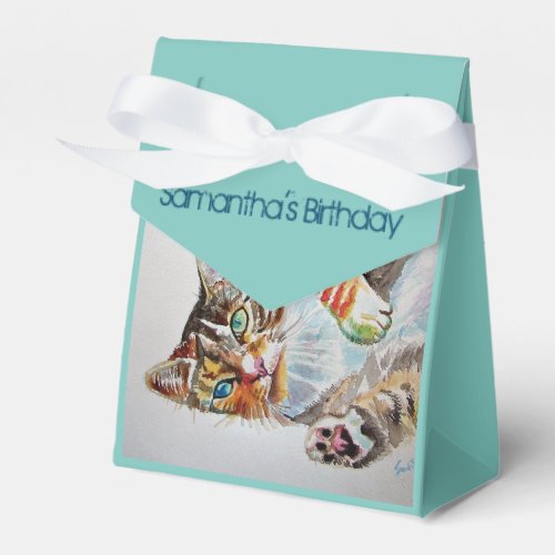 Cat Watercolour Birthday Party Cake Favor Box