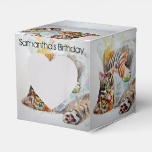 Cat Watercolour Birthday Party Cake Favor Box