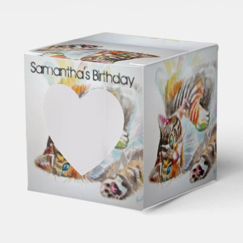 Cat Watercolour Birthday Party Cake Favor Box