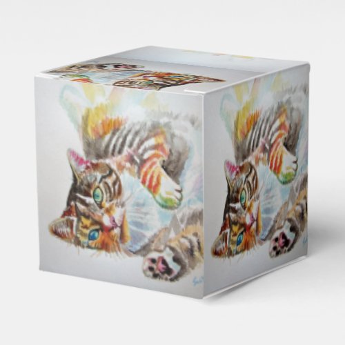 Cat Watercolour Birthday Party Cake Favour Box