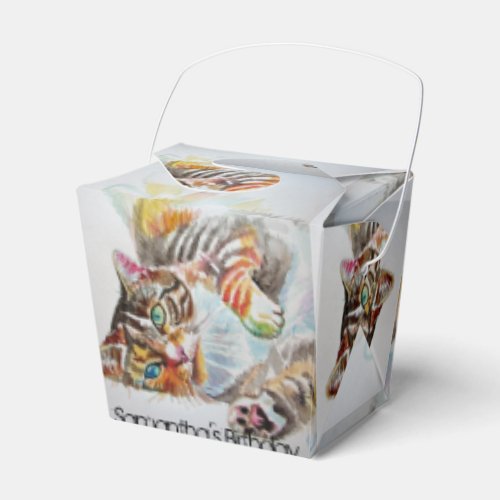 Cat Watercolour Birthday Party Cake Favour Box