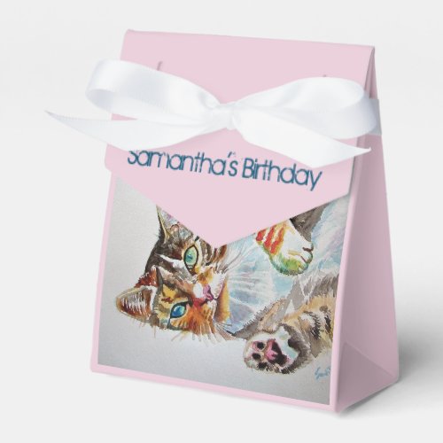 Cat Watercolour Birthday Party Cake Favour Box