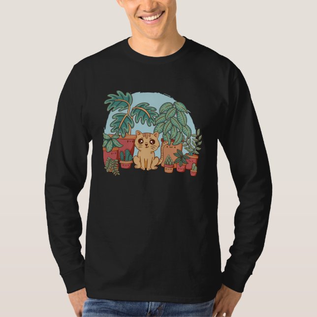 Cat Watering Plants Gardening Gardener Cat Plant T-Shirt (Front)