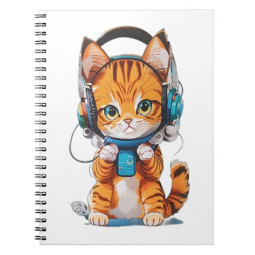 cat wear headphone  notebook
