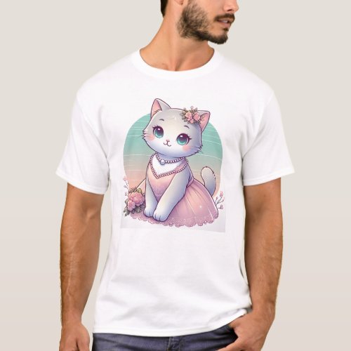 Cat Wearing A Dress With A Pearl Necklace T_shirt