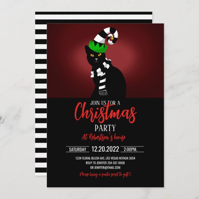 Cat wearing a Funny hat and Scarf          Invitation (Front/Back)