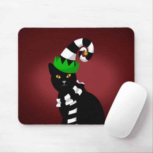 Cat wearing a Funny hat and Scarf Mouse Pad