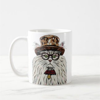 Cat wearing a hat and glasses coffee mug