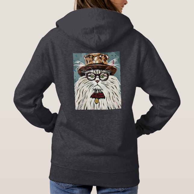 Cat wearing a hat and glasses hoodie (Back)