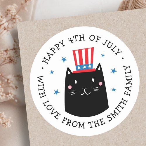 Cat wearing a patriotic hat 4th of July Classic Round Sticker