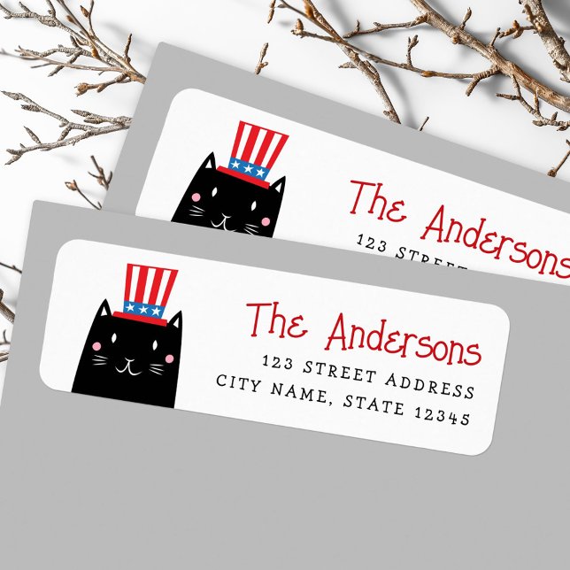 Cat wearing a patriotic hat 4th of July Label (Cat wearing a patriotic hat 4th of July Label)