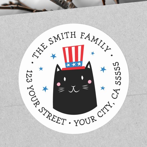 Cat wearing a patriotic hat 4th of July return Classic Round Sticker