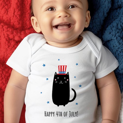 Cat wearing a patriotic hat Happy 4th of July Baby Bodysuit