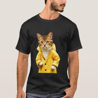 Cat Wearing a Rain Coat Dancing. Funny Cat Design  T-Shirt