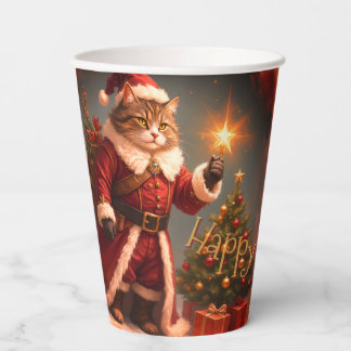 Cat Wearing a Santa Suit Christmas Paper Cups