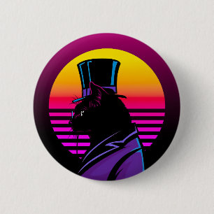 Cat Wearing a Tuxedo and a Hat Artwork   Button