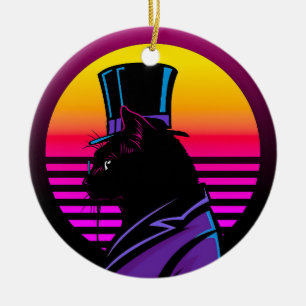 Cat Wearing a Tuxedo and a Hat Artwork Ceramic Ornament