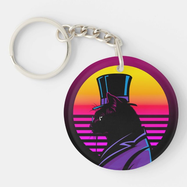 Cat Wearing a Tuxedo and a Hat Artwork | Keychain (Front)