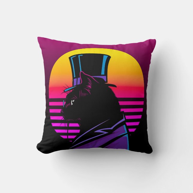 Cat Wearing a Tuxedo and a Hat Artwork | Throw Pillow (Front)