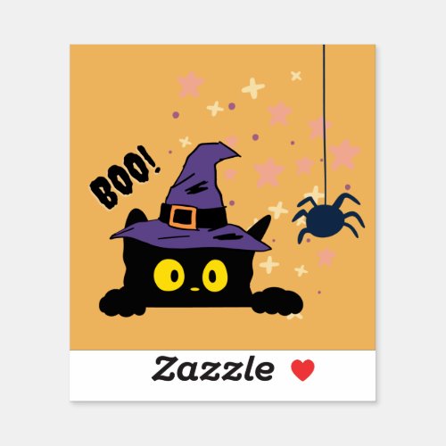 Cat wearing a witchs hat  A spider Sticker