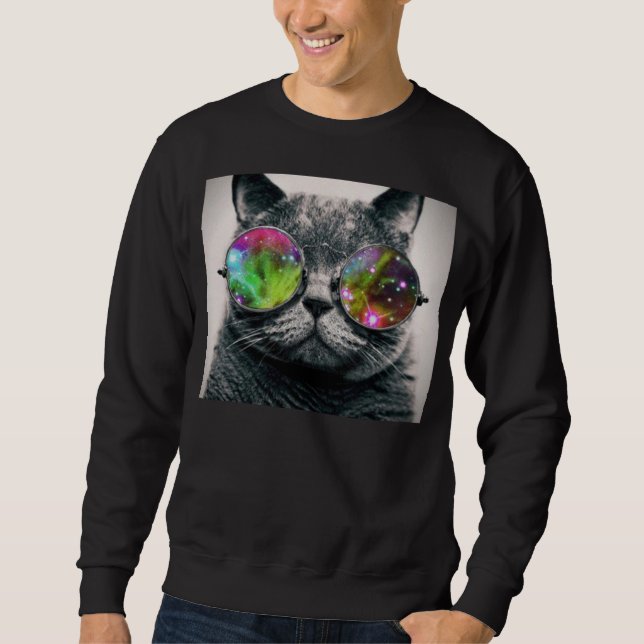 cat wearing aviator sunglasses sweatshirt (Front)