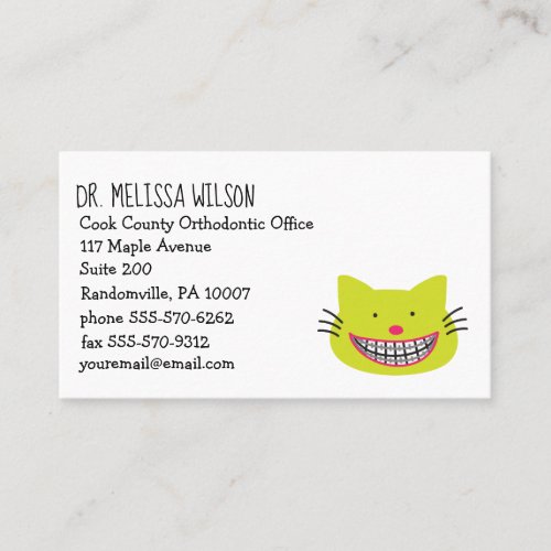 Cat Wearing Braces Cute Orthodontists Business Card