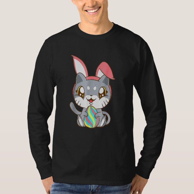 Cat Wearing Bunny Ear Bunny Kitty Cat  Happy Easte T-Shirt (Front)