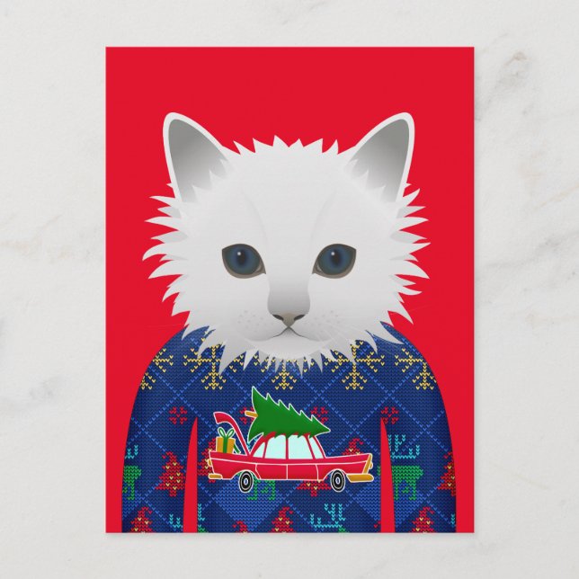 CAT WEARING CHRISTMAS SWEATER POSTCARDS (Front)