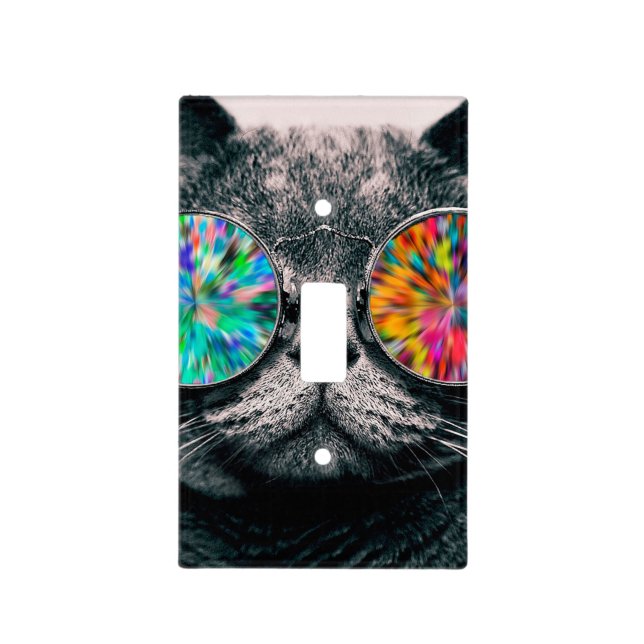 Cat wearing colored glasses light switch cover (Front)