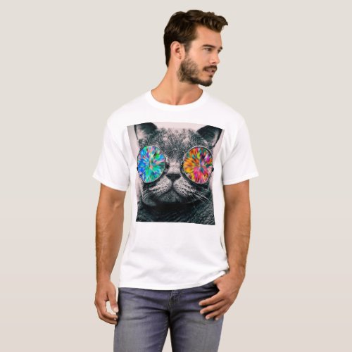 Cat wearing colored glasses T_Shirt