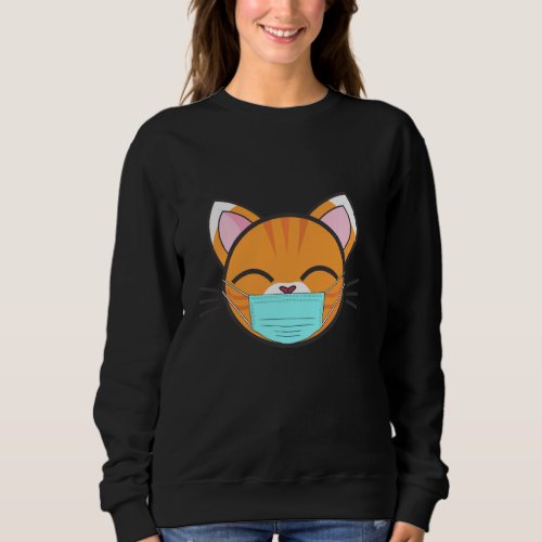 Cat Wearing Face Mask Cute Orange Cat Lovers Pet  Sweatshirt