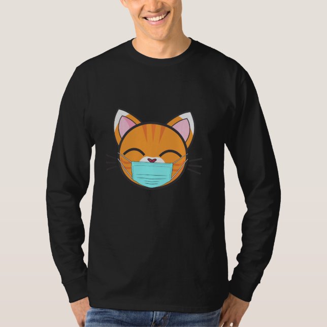 Cat Wearing Face Mask, Cute Orange Cat Lovers Pet  T-Shirt (Front)