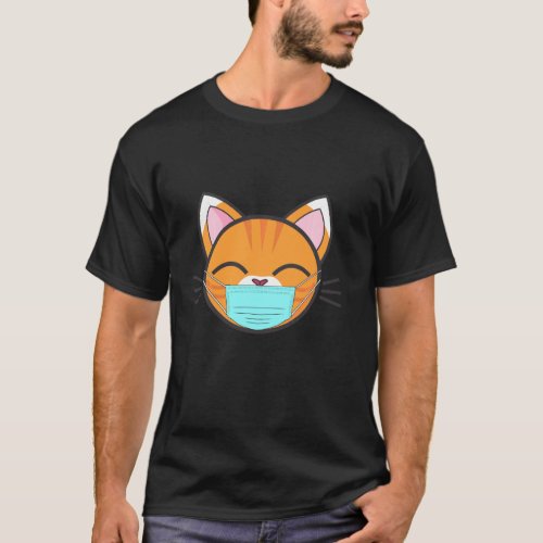 Cat Wearing Face Mask Cute Orange Cat Lovers Pet  T_Shirt